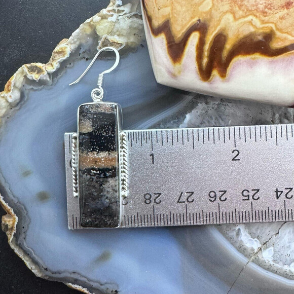 Sterling Southwestern Style Rectangle Honey Dendrite Dangle Earrings For Women - Picture 9 of 10